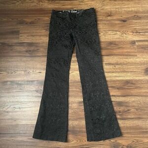 Vintage WORLD Brocade Jacquard Flare Pants Black Gothic Y2K Trousers Women 2